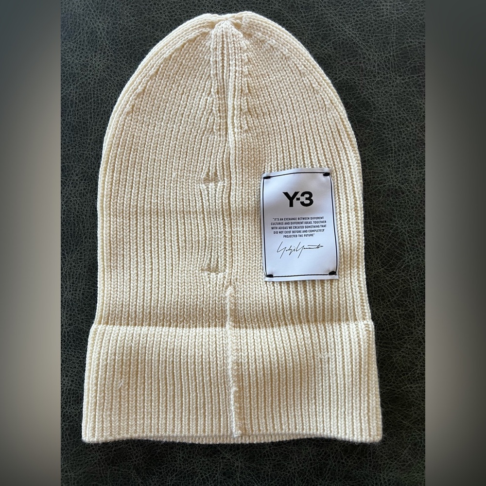 Y-3 Adidas Hat Unisex 100% Wool Knit Beanie Off White One Size - Picture 3 of 10